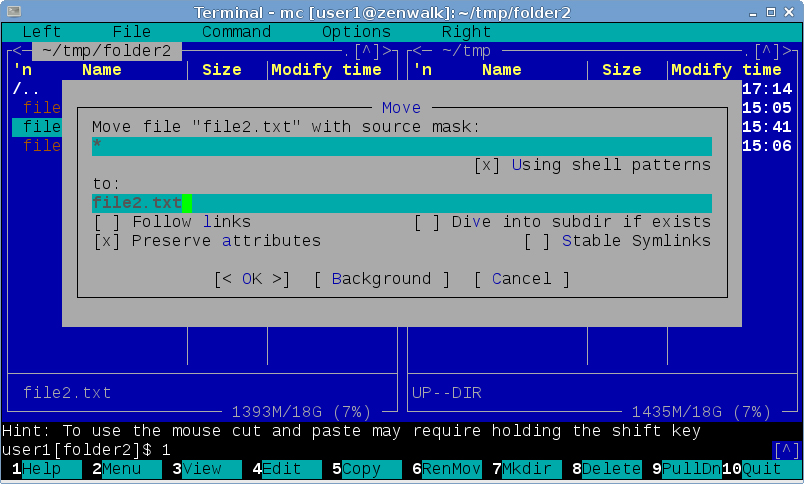 mc - Редактировать имя файла - Скриншот