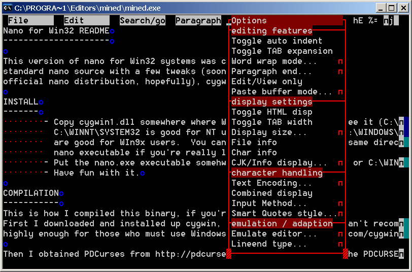 Windows console applications. Text editors